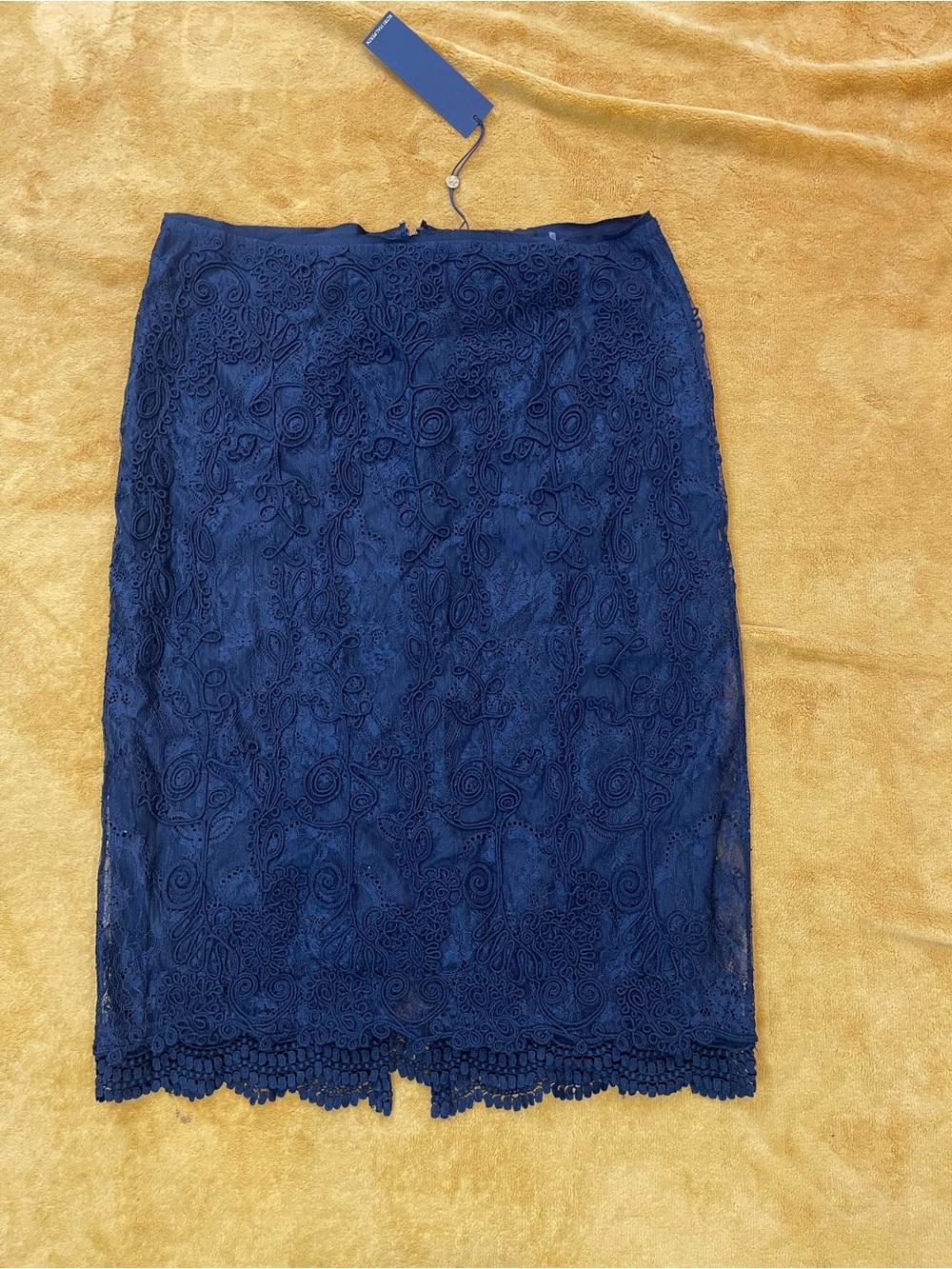 Kobi Halperin Navy Blue Embroidered Lace Pencil Skirt